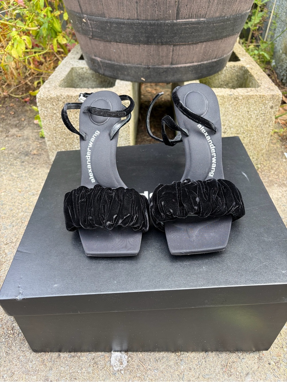 Brand new Alexander Wang Black Velvet Ruched Strap Heeled Sandals - Picture 2 of 5